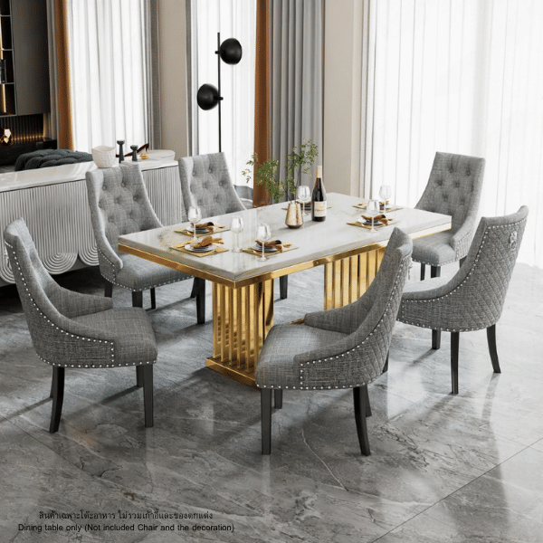 โต๊ะอาหารหินอ่อน WISDOM DESIGN FURNITURE รุ่น LOGAN 160 ซม. สีมาร์เบิ้ล/ทอง